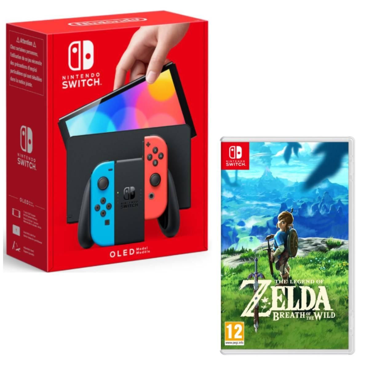 NINTENDO Console Nintendo Switch (modèle OLED) Joy-Con Néon + The Legend of Zelda Breath of the Wild
