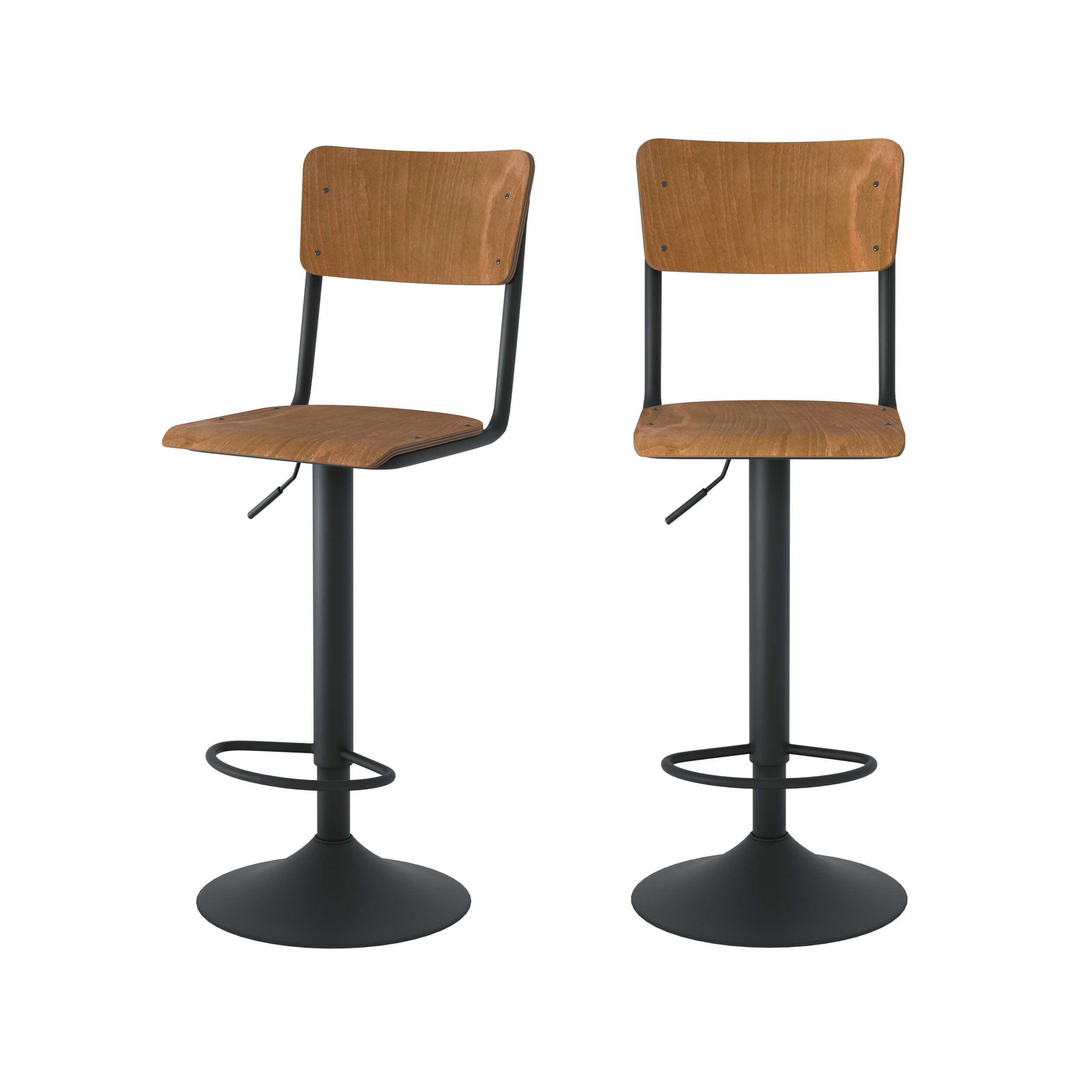 MAISON PAVANE Lot de 2 chaises de bar réglables 60/80 cm en bois foncé-clem