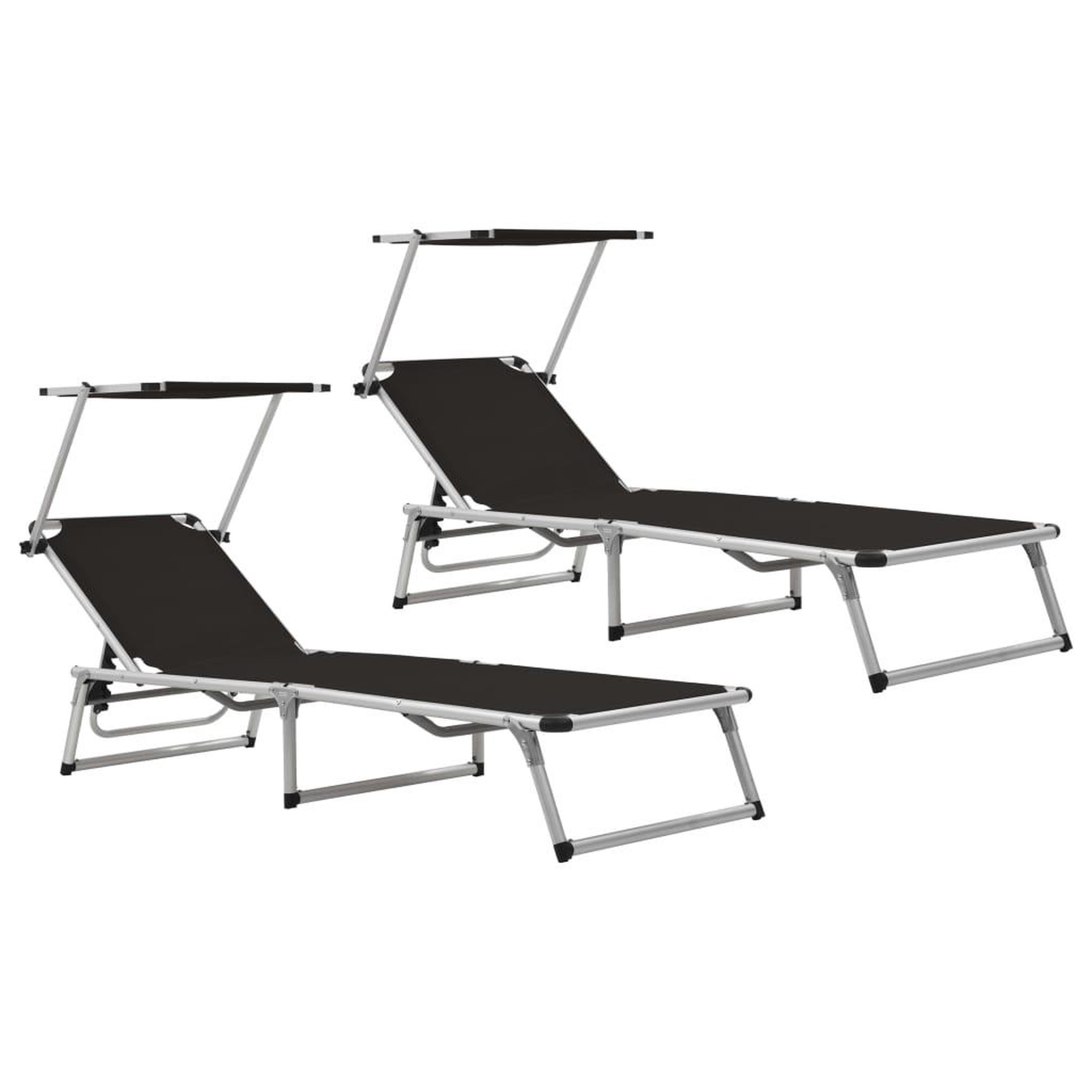 VIDAXL Chaises longues pliables et toit lot de 2 aluminium textilene