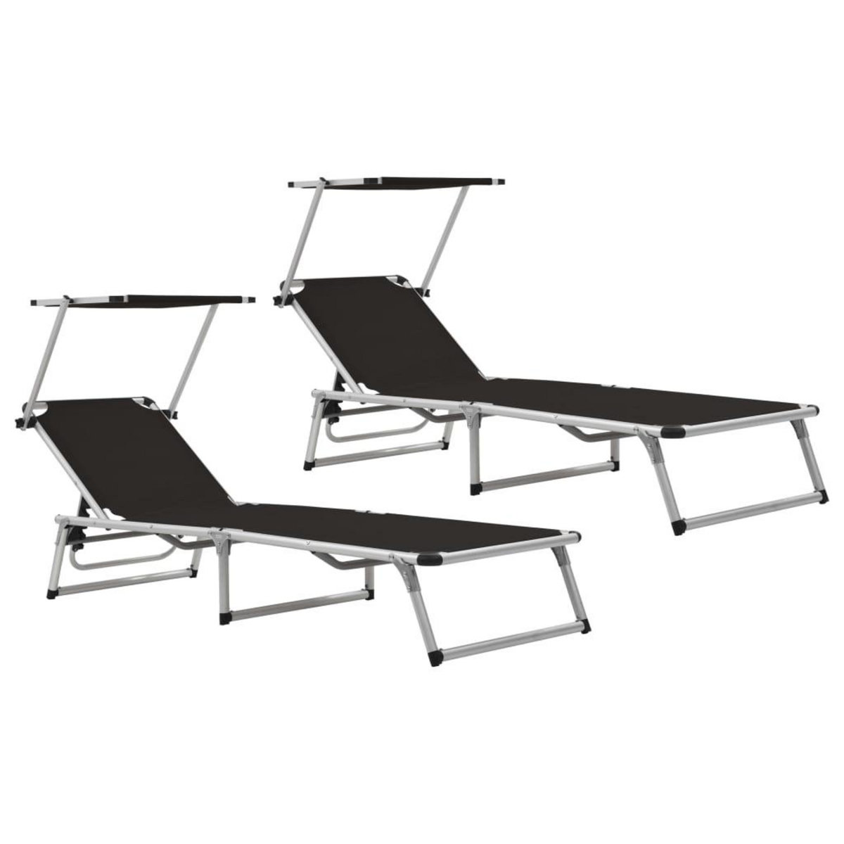 VIDAXL Chaises longues pliables et toit lot de 2 Aluminium textilene