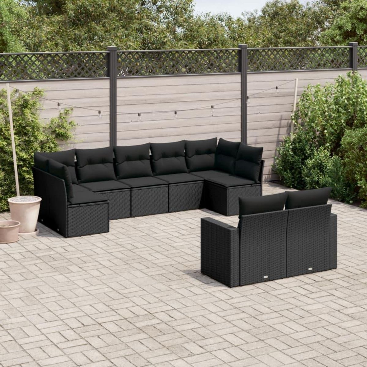 VIDAXL Salon de jardin 9 pcs avec coussins noir resine tressee