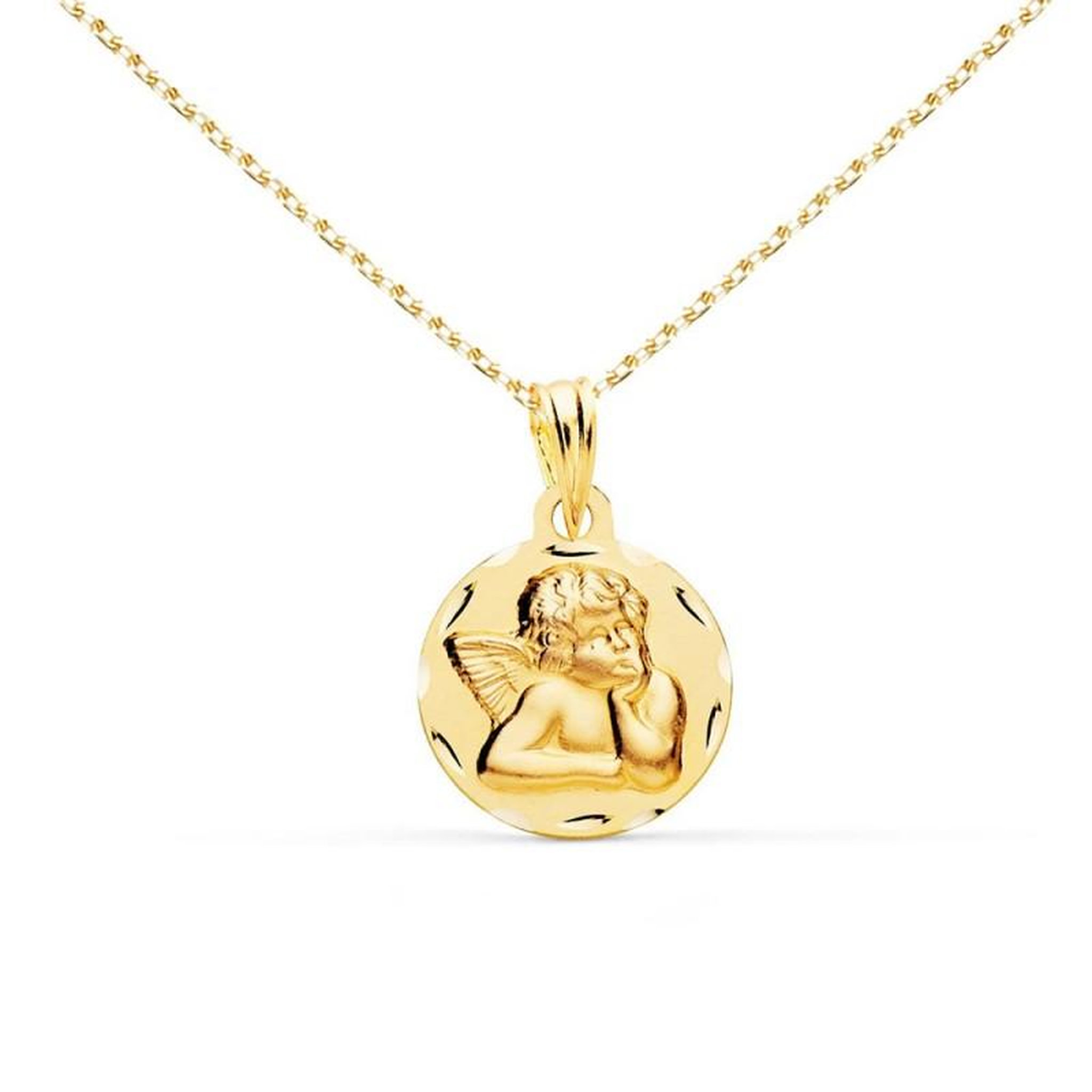 L'ATELIER D'AZUR Collier - Médaille Or 18 Carats 750/1000 Ange - Chaîne Dorée - Gravure Offerte