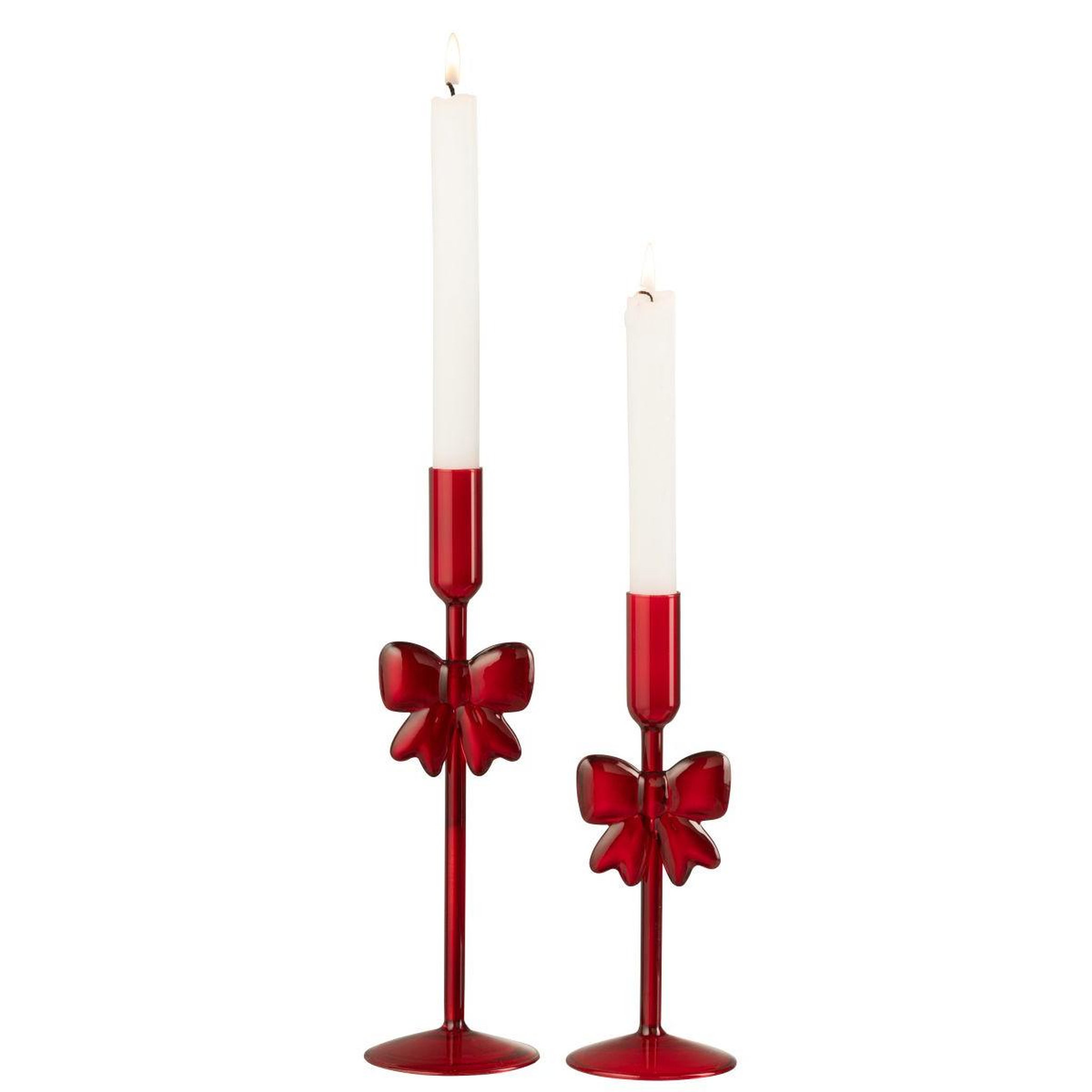 Voir la diapositive 2 : J-LINE Lot de 2 chandeliers design  nœud  27cm rouge