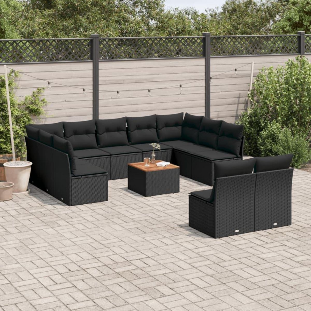 VIDAXL Salon de jardin 12 pcs avec coussins noir resine tressee