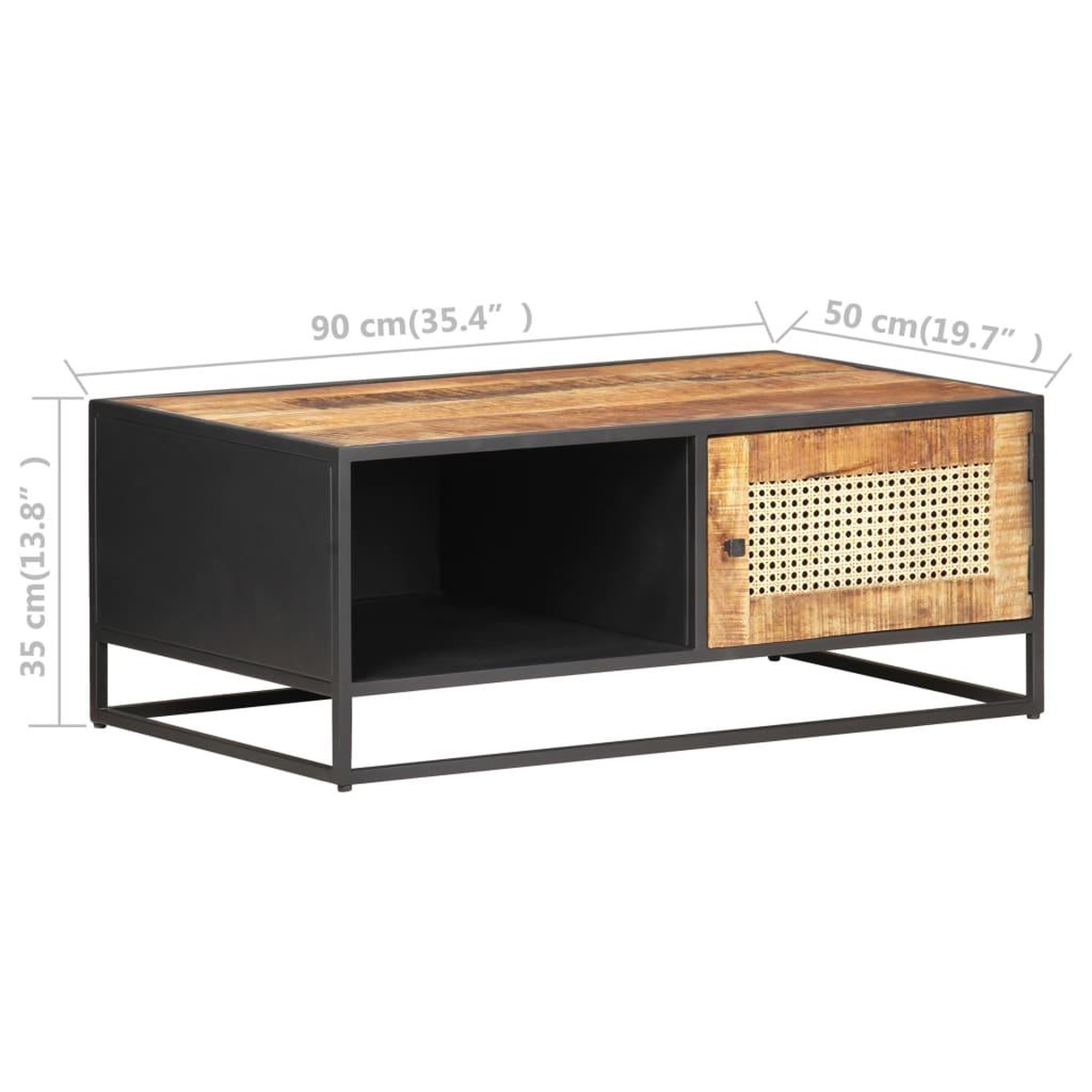 Voir la diapositive 6 : VIDAXL Table basse 90x50x35cm bois de manguier brut et canne naturelle