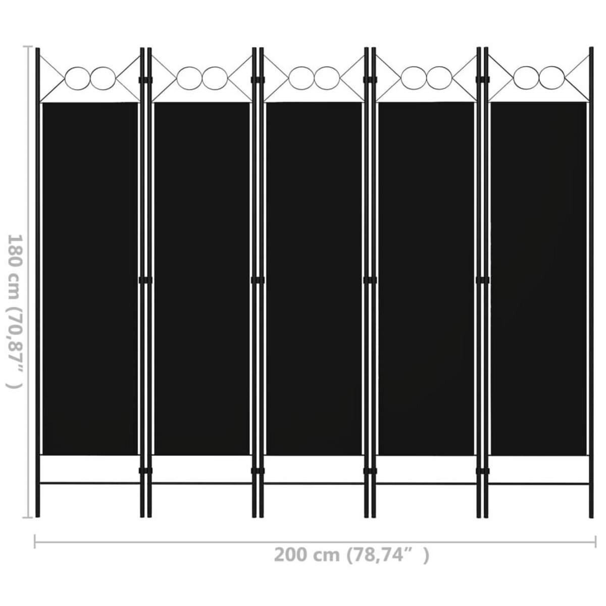 VIDAXL Cloison de separation 5 panneaux Noir 200x180 cm