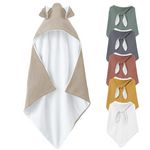 Monsieur Bébé Cape, sortie de bain intérieur 100 % coton - 75 x 75 cm - Lapin. Coloris disponibles : Gris, Vert, Beige, Rose