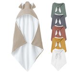 Monsieur Bébé Cape, sortie de bain intérieur 100 % coton - 75 x 75 cm - Lapin. Coloris disponibles : Rose, Beige, Gris, Vert
