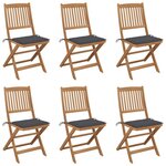 VIDAXL Chaises pliables de jardin lot de 6 avec coussins Bois d'acacia