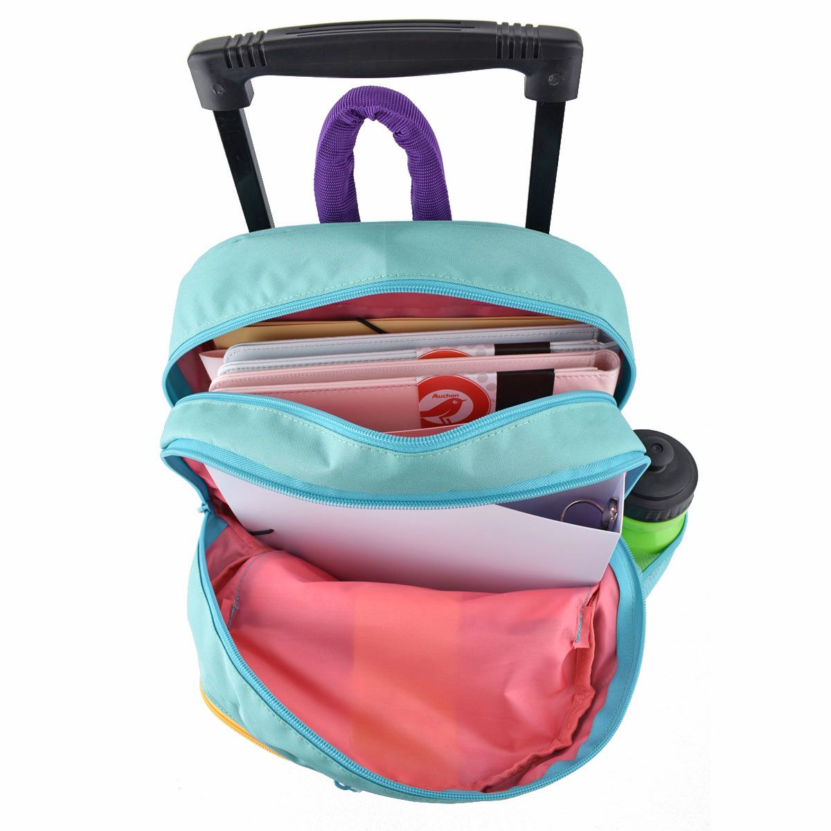 AUCHAN Sac à dos à roulettes bleu POSITIVE ENERGY avec leds