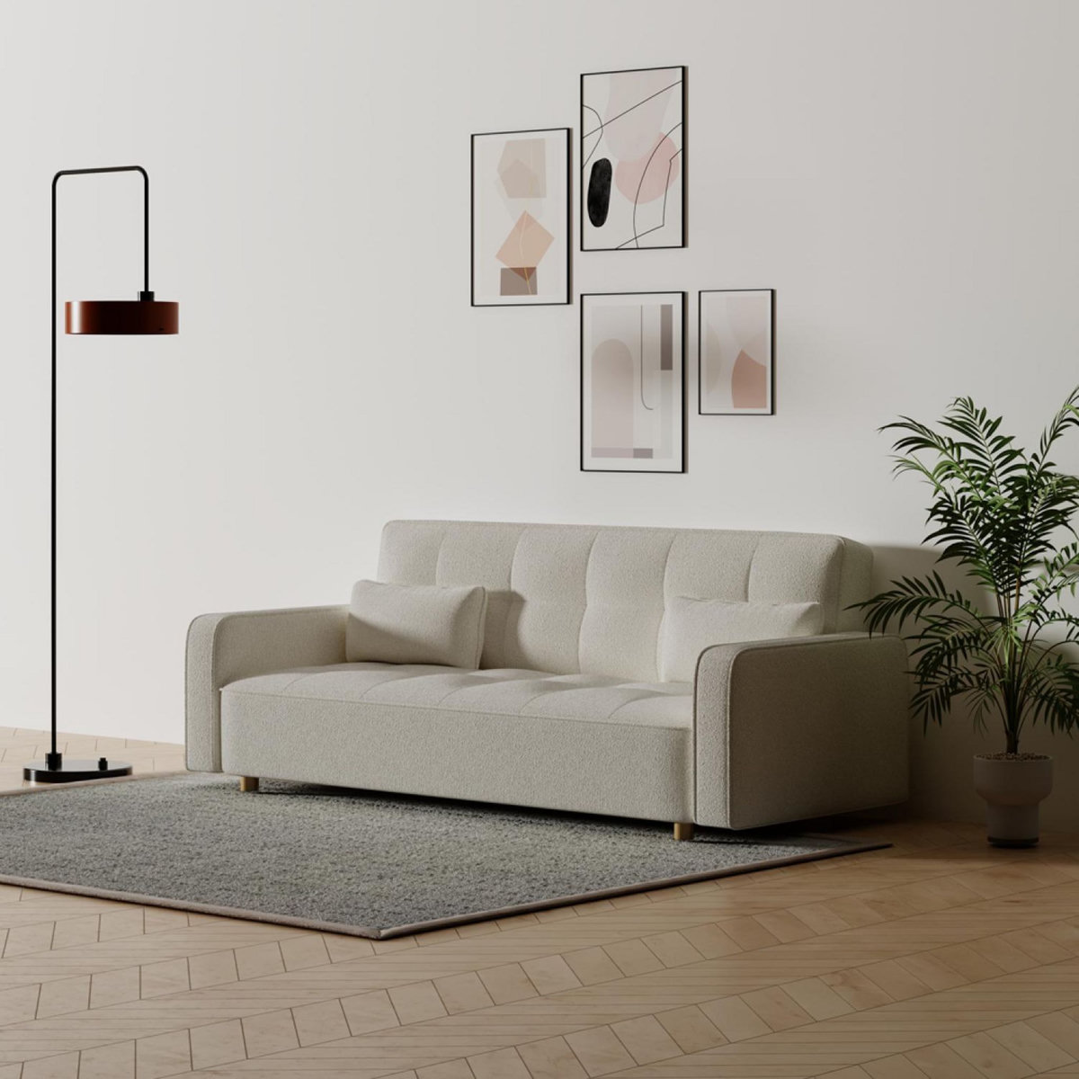 CONCEPT USINE Canapé scandinave convertible 3 places en tissu bouclette blanc COPENHAGUE