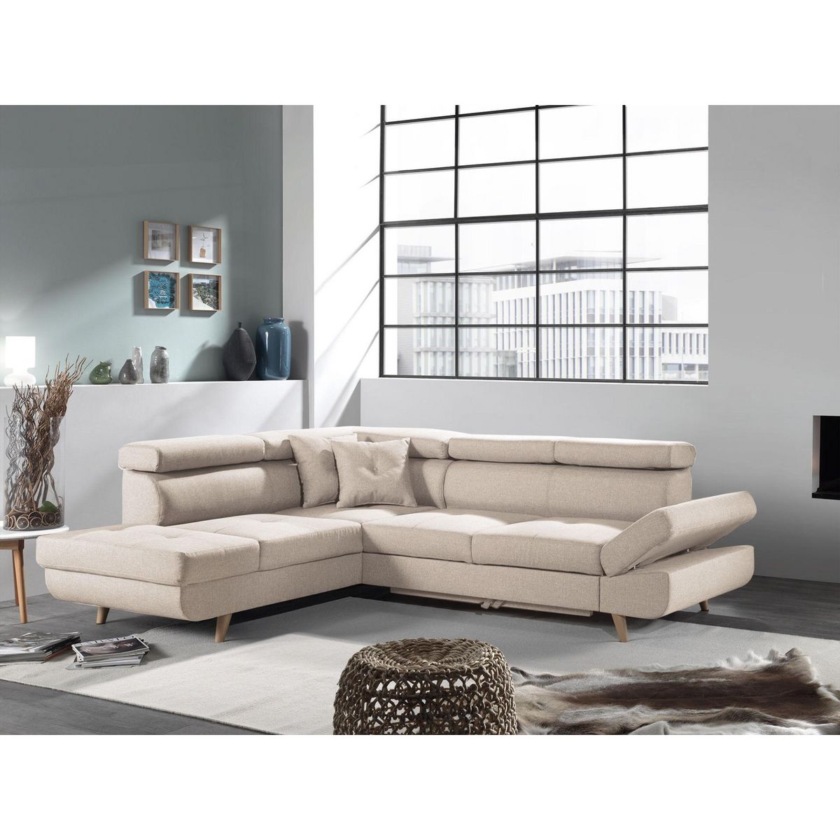 BEST MOBILIER Linea - canapé d'angle gauche convertible - 5 places - avec têtières