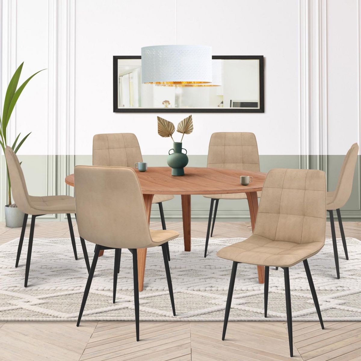 ID MARKET Lot de 6 chaises MILA en velours taupe pour salle à manger