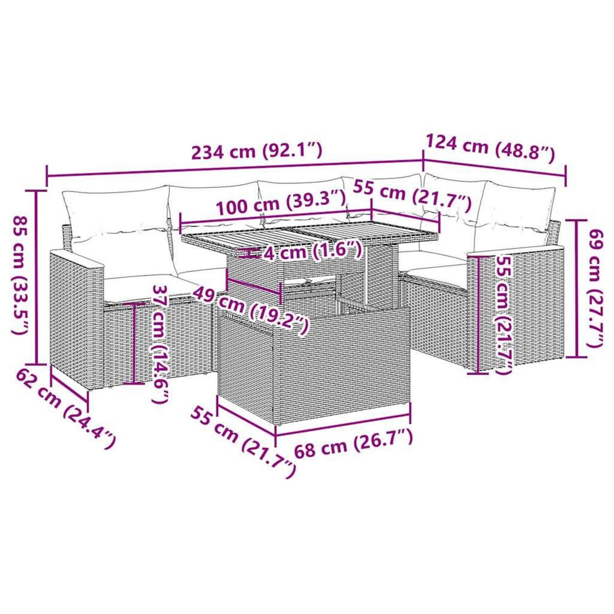 VIDAXL Salon de jardin avec coussins 6 pcs gris resine tressee acacia