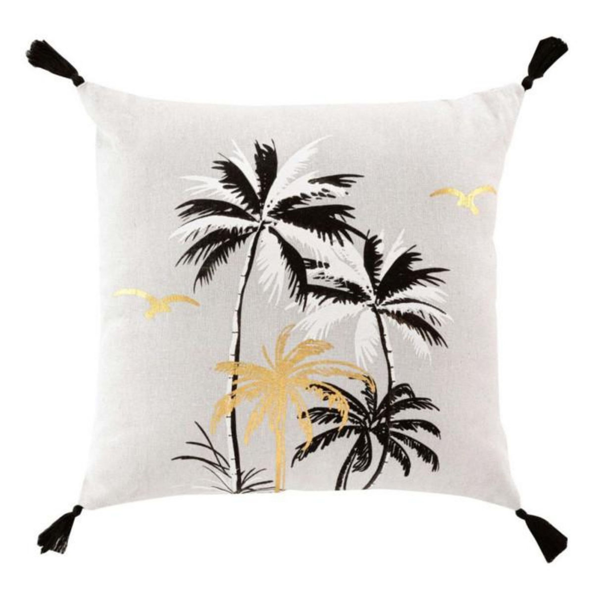 Paris Prix Coussin Déco Pompons  Papeete  45x45cm Noir