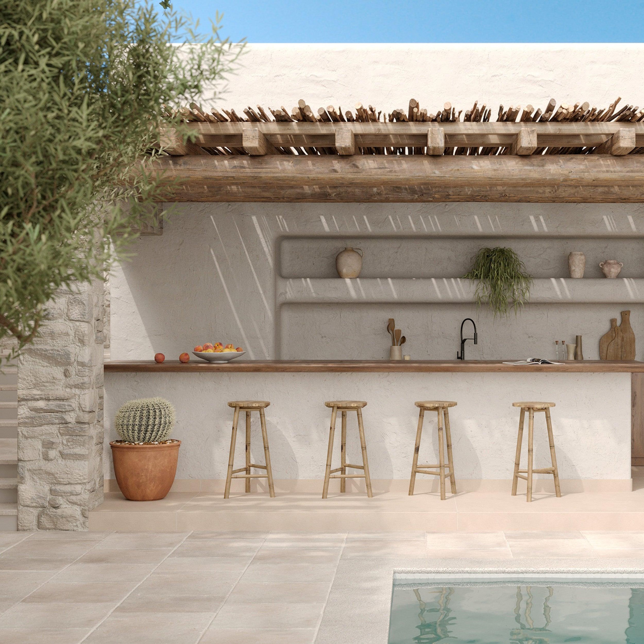 Voir la diapositive 6 : MAISON PAVANE Tabouret de bar extérieur en bambou 74 cm-eli