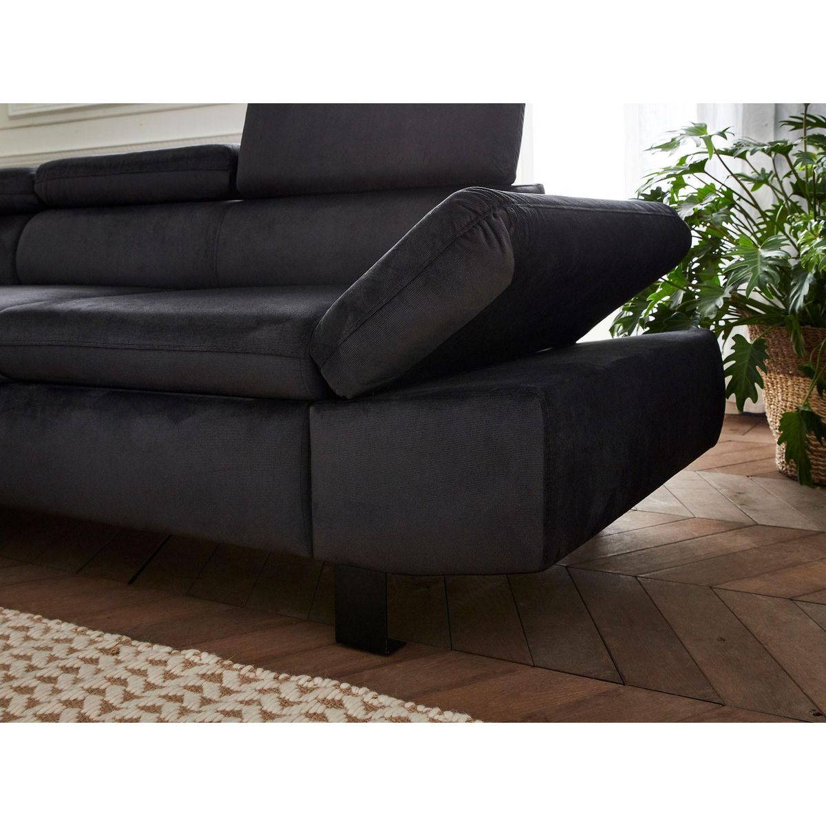 LISA DESIGN Nairobi - canapé d'angle convertible - en velours - 5 places - avec têtières - gauche