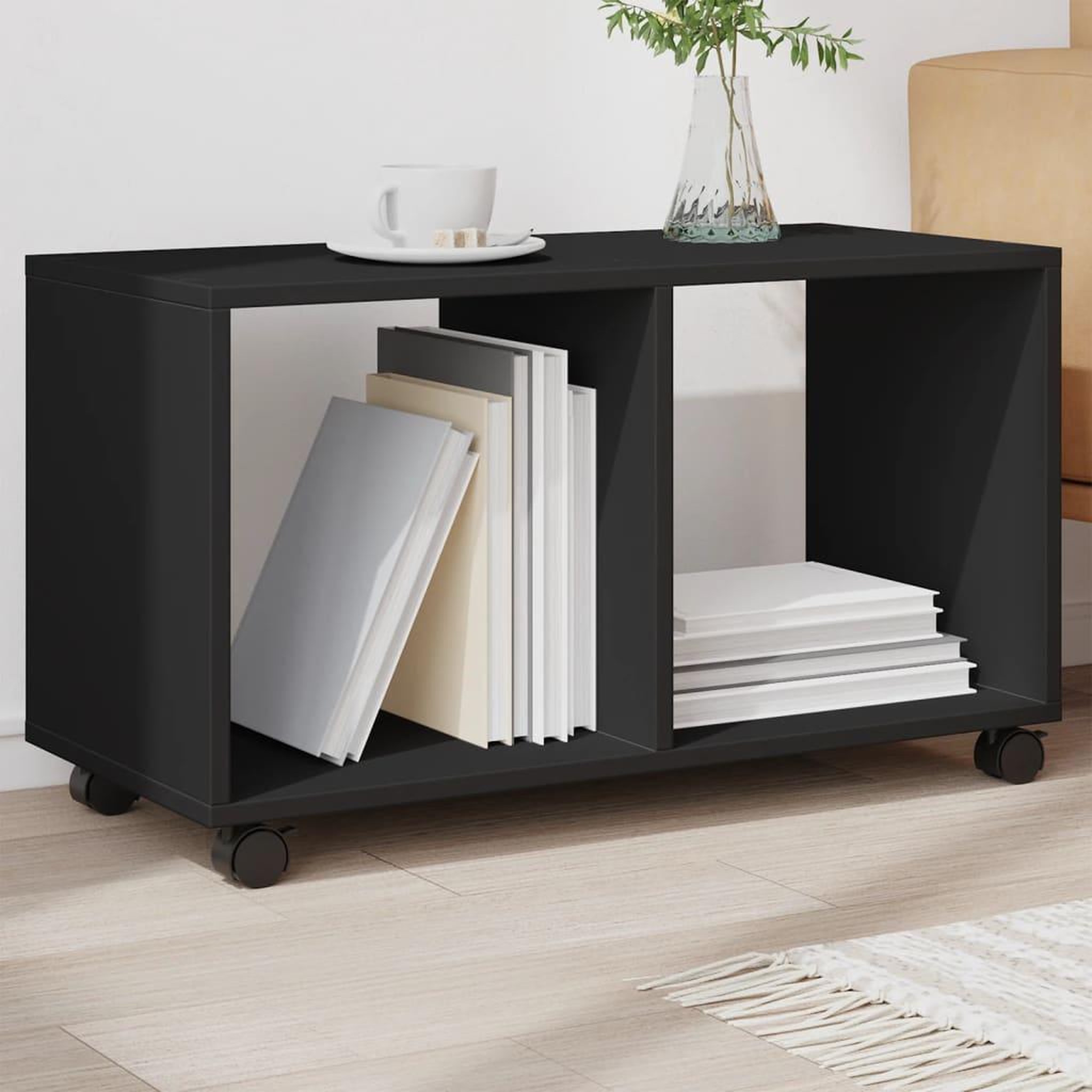 VIDAXL Armoire a roulettes noir 72x33x42,5 cm bois d'ingenierie