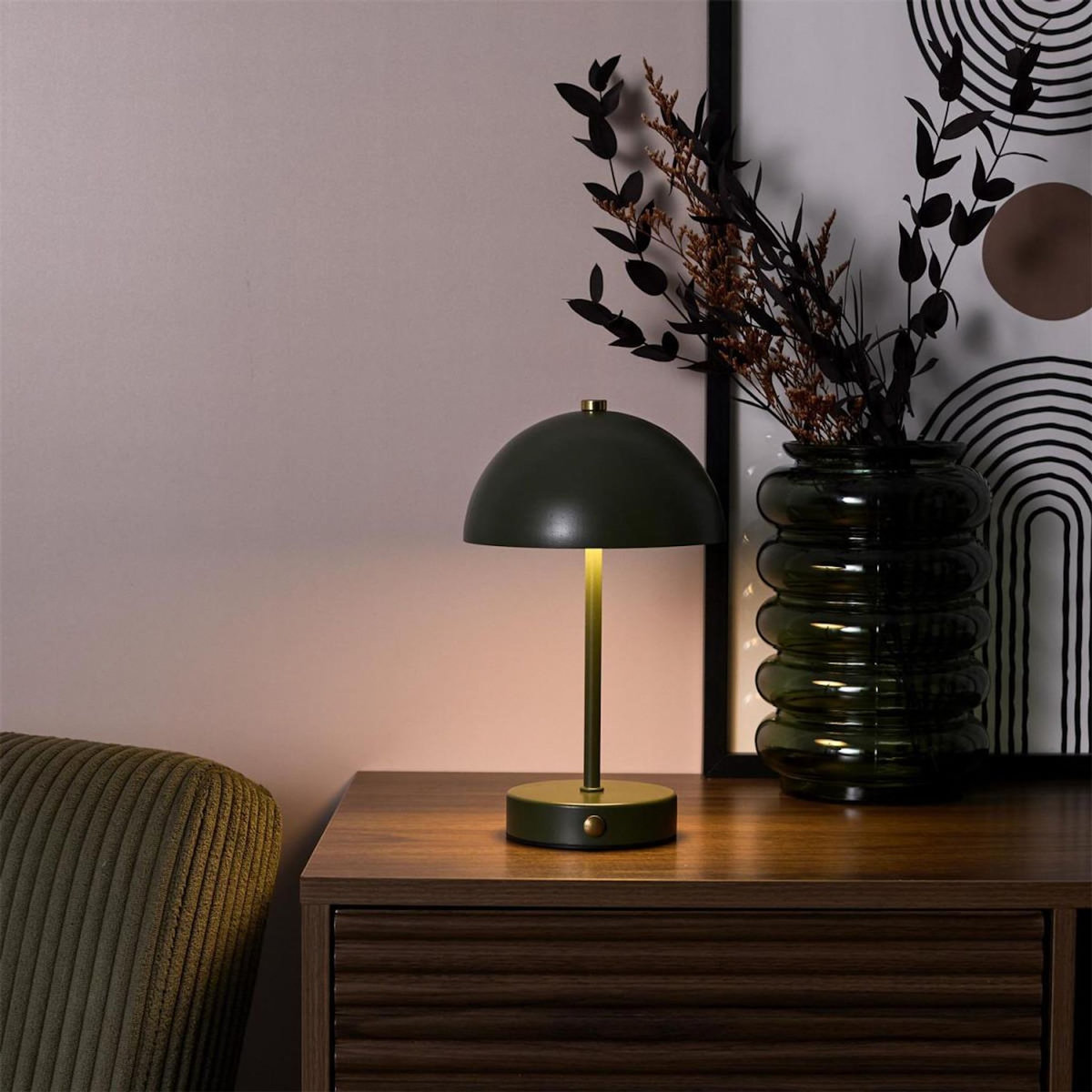 Paris Prix Lampe de Table Rechargeable  Lucia  25cm Vert