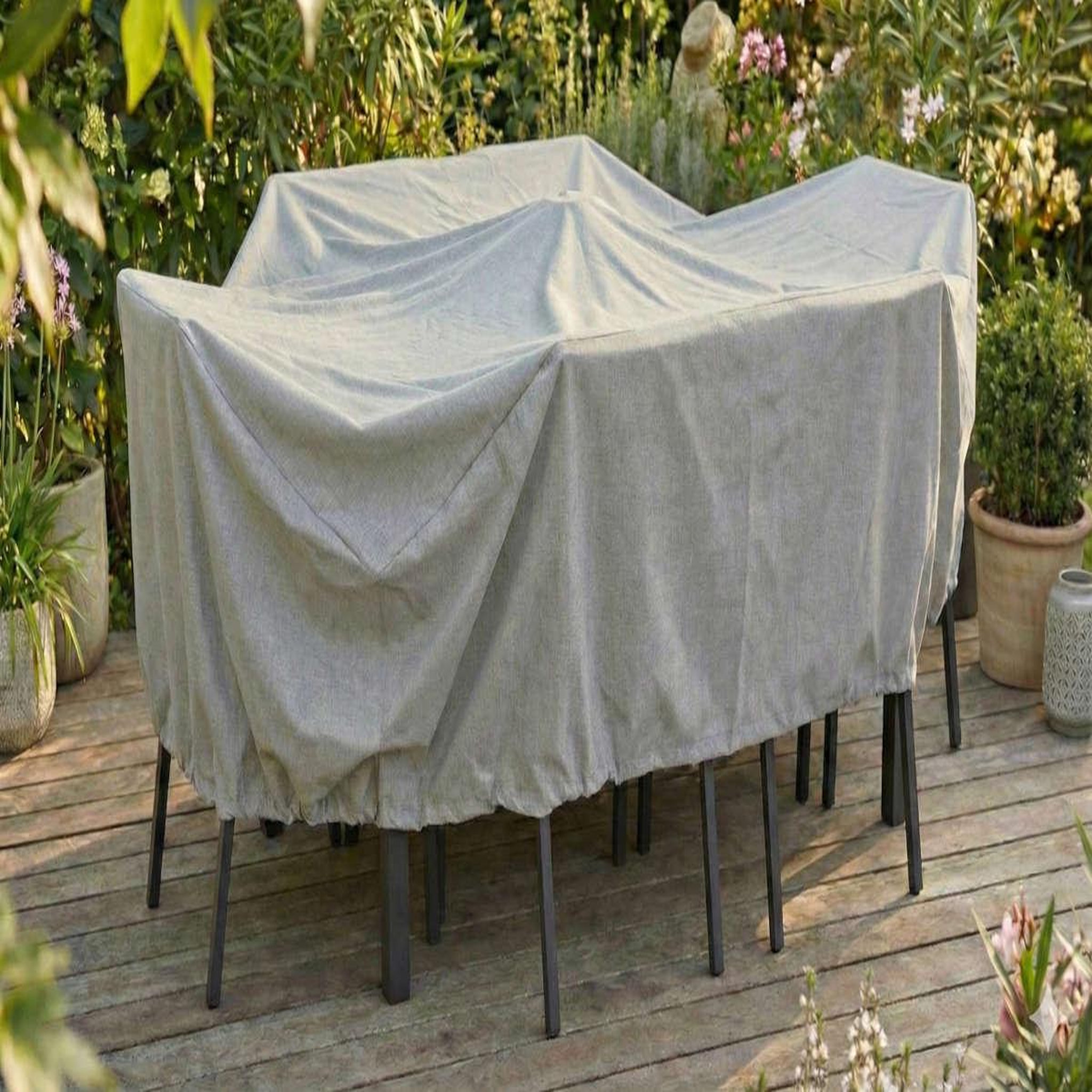 Voir la diapositive 2 : Jardiline Housse de protection cover garden pour table rectangulaire 6-8 personnes + chaises, avec trépied - 240 x 130 x 70 cm - jardiline