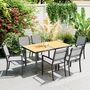 Voir la diapositive 2 : OUTSUNNY Table de jardin 6 personnes rectangulaire dim. 150 x 90 x 72 cm métal gris plateau effet bois naturel