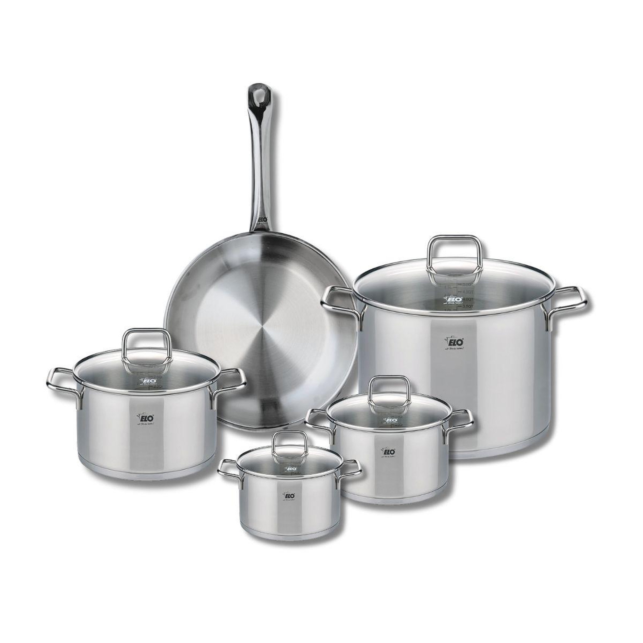 Voir la diapositive 1 : 666 Barcelona Ensemble de 1 Poêle de cuisson 28 cm et 4 faitouts 14, 16, 20 et 26 cm Elo Profi Citrin