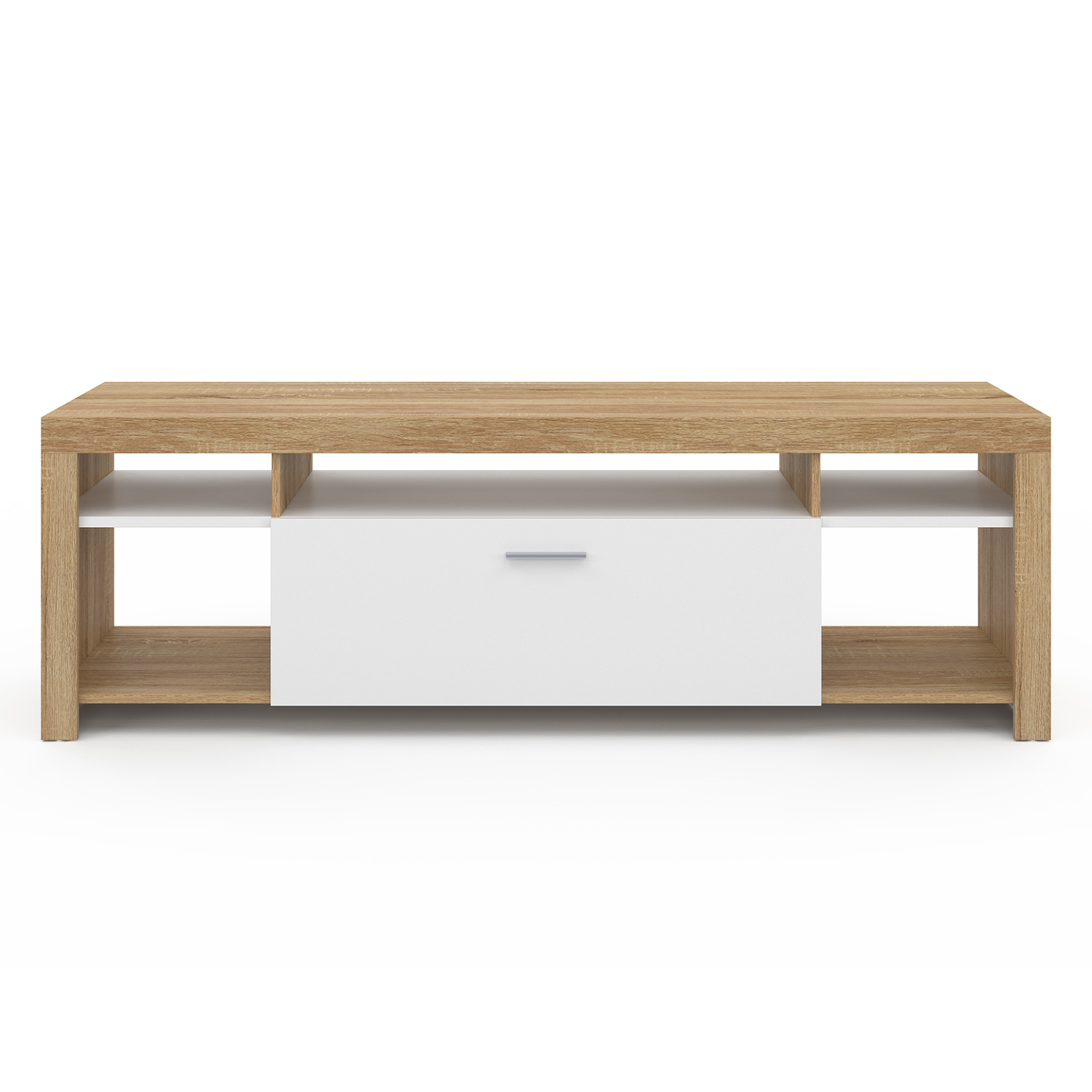 Voir la diapositive 3 : ID MARKET Meuble tv 140 cm malo bois et placard blanc