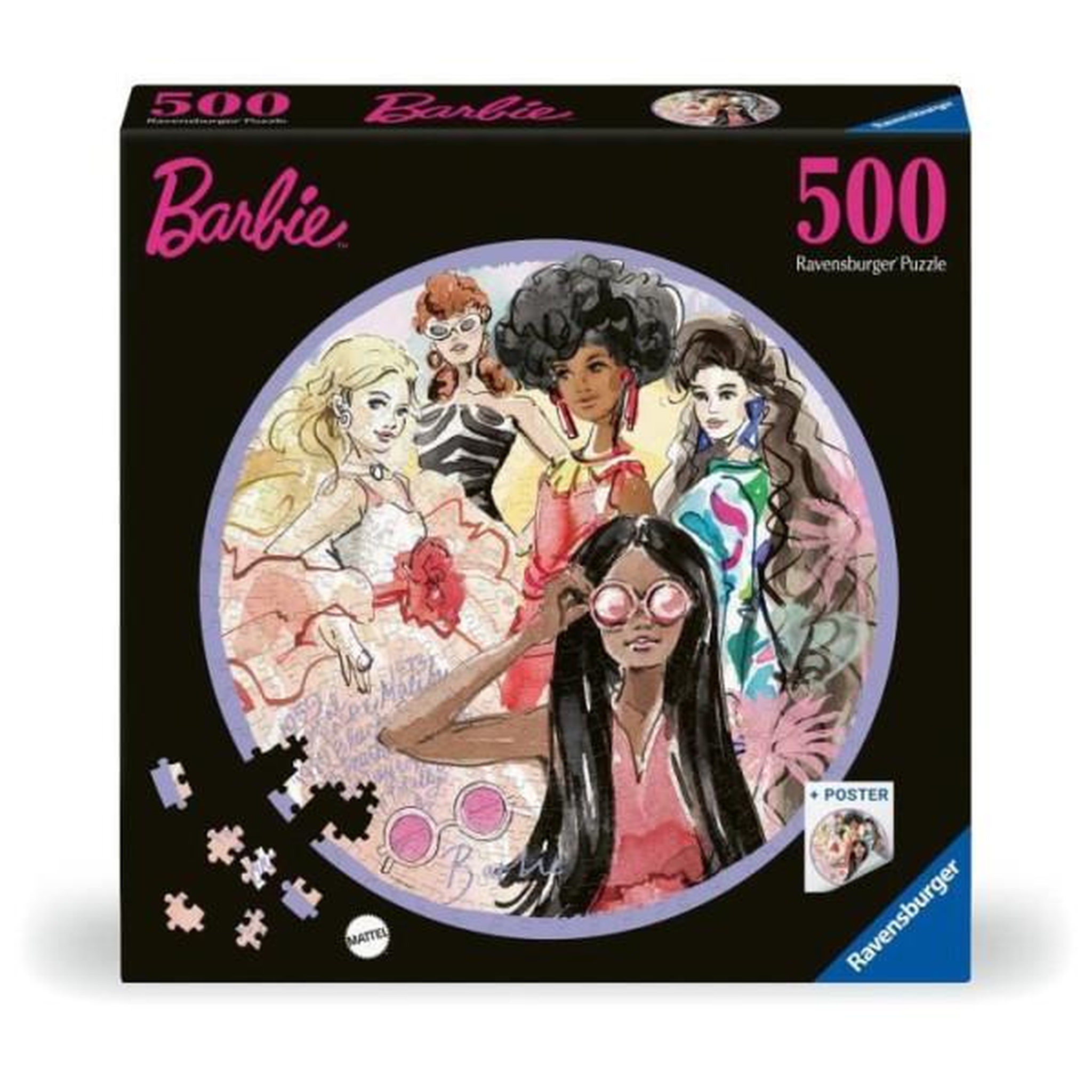 RAVENSBURGER Puzzle rond 500 pieces : barbie - l'icône du style depuis 1959