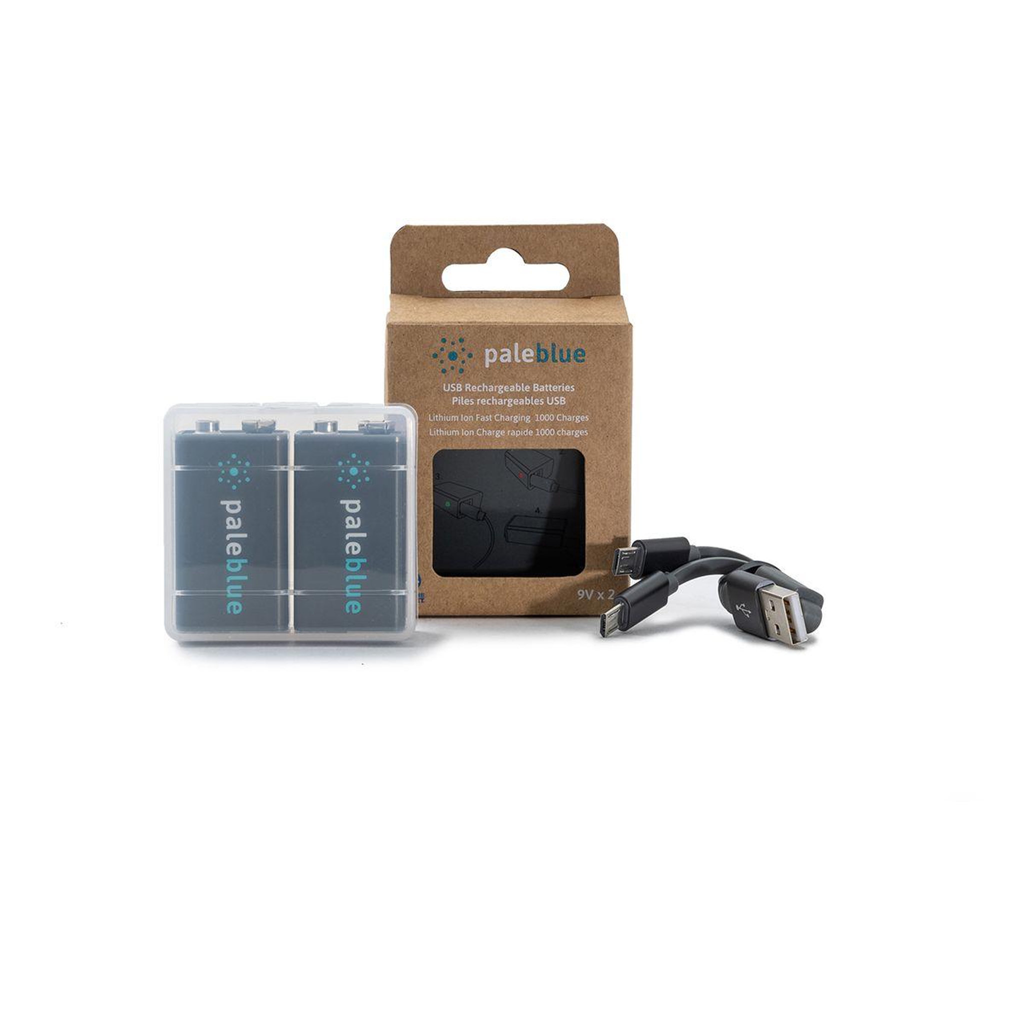 Voir la diapositive 2 : PALE BLUE Pile rechargeable usb 9v (6lr61)