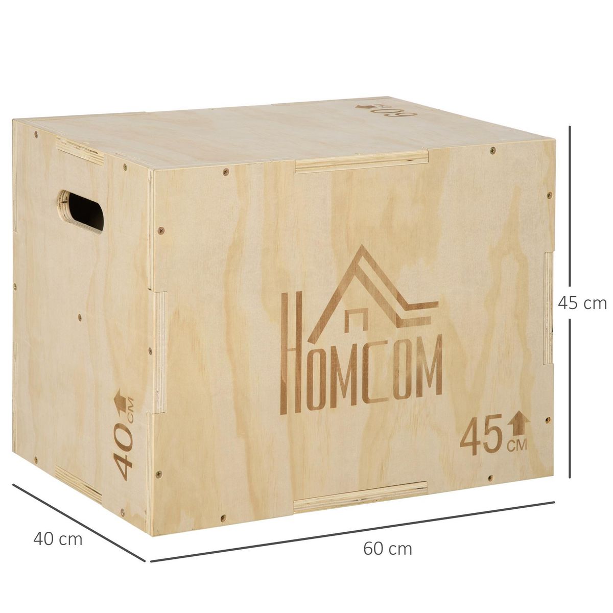 HOMCOM Box jump - box de pliométrie - boite de saut - 3 hauteurs 40/45/60H cm - charge max. 120 Kg - bois de hêtre