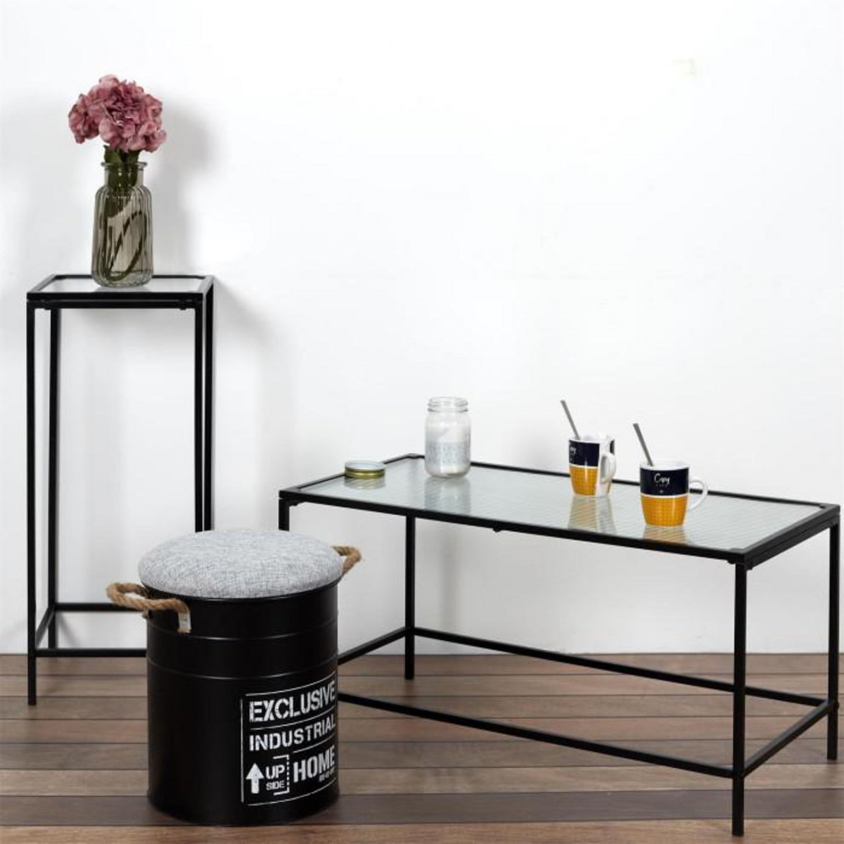 Paris Prix Sellette Design en Verre & Métal  Rosa  70cm Noir