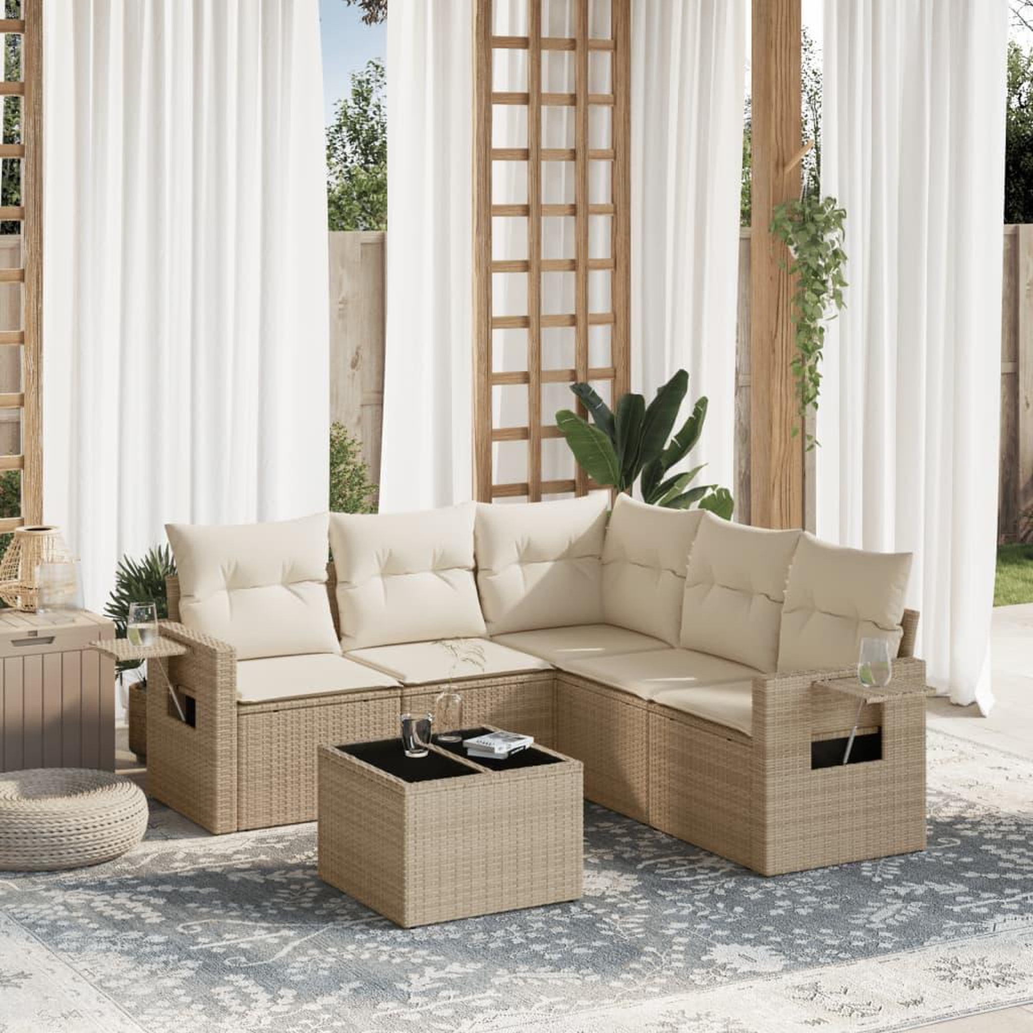 VIDAXL Salon de jardin avec coussins 6 pcs beige resine tressee