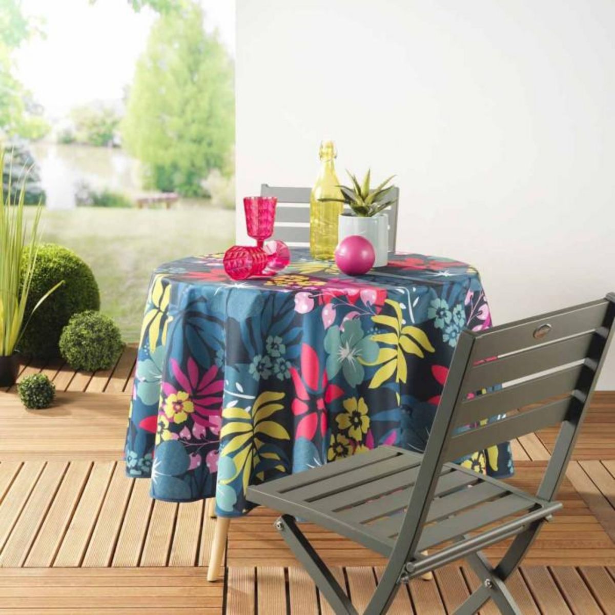 Paris Prix Nappe Antitache Imprimée  Hawai  180cm Bleu