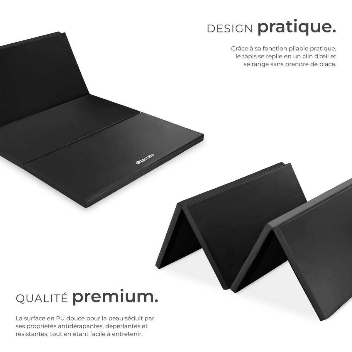 tectake Tapis de gymnastique pliable et extensible noir