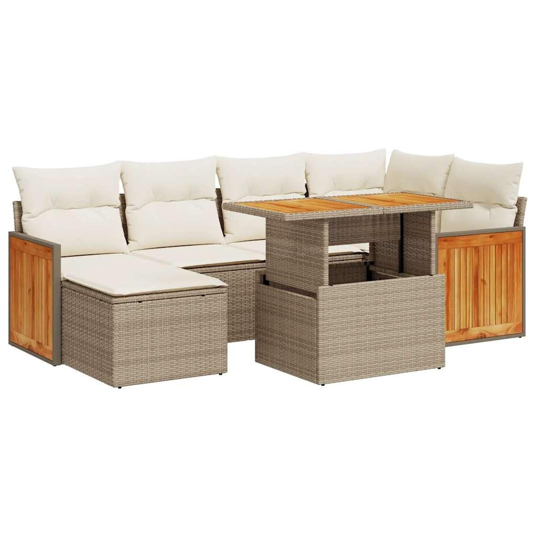 Voir la diapositive 2 : VIDAXL Salon de jardin avec coussins 7 pcs beige resine tressee acacia