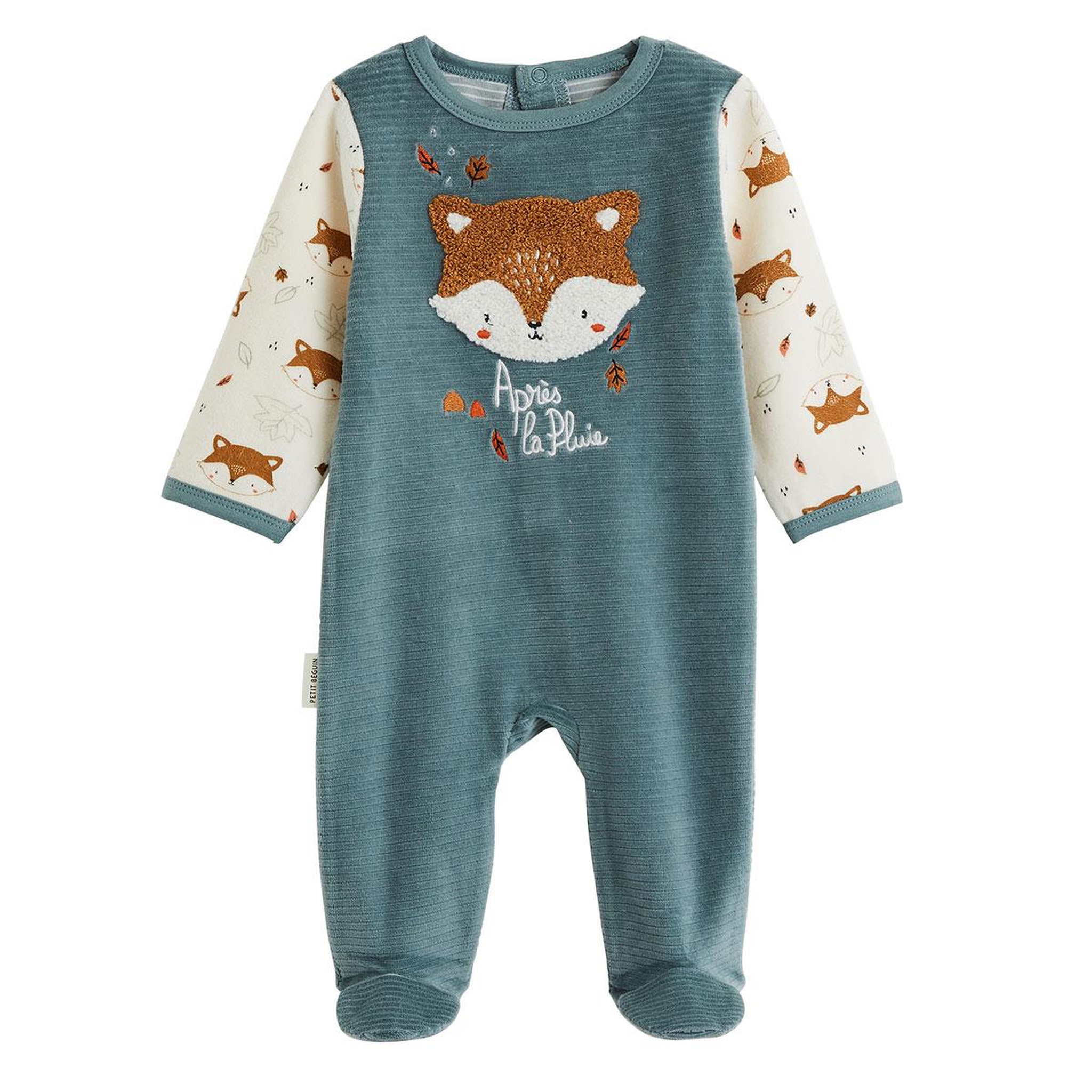 PETIT BEGUIN Pyjama bébé en velours ginkgo. Coloris disponibles : Vert