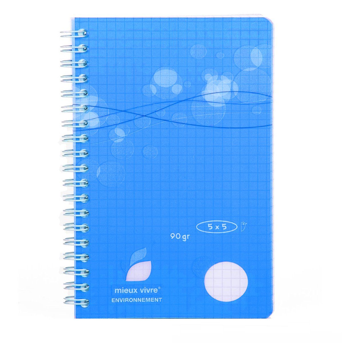 AUCHAN Carnet polypro 9x14cm 100 pages petits carreaux 5x5 à spirale coloris aléatoire