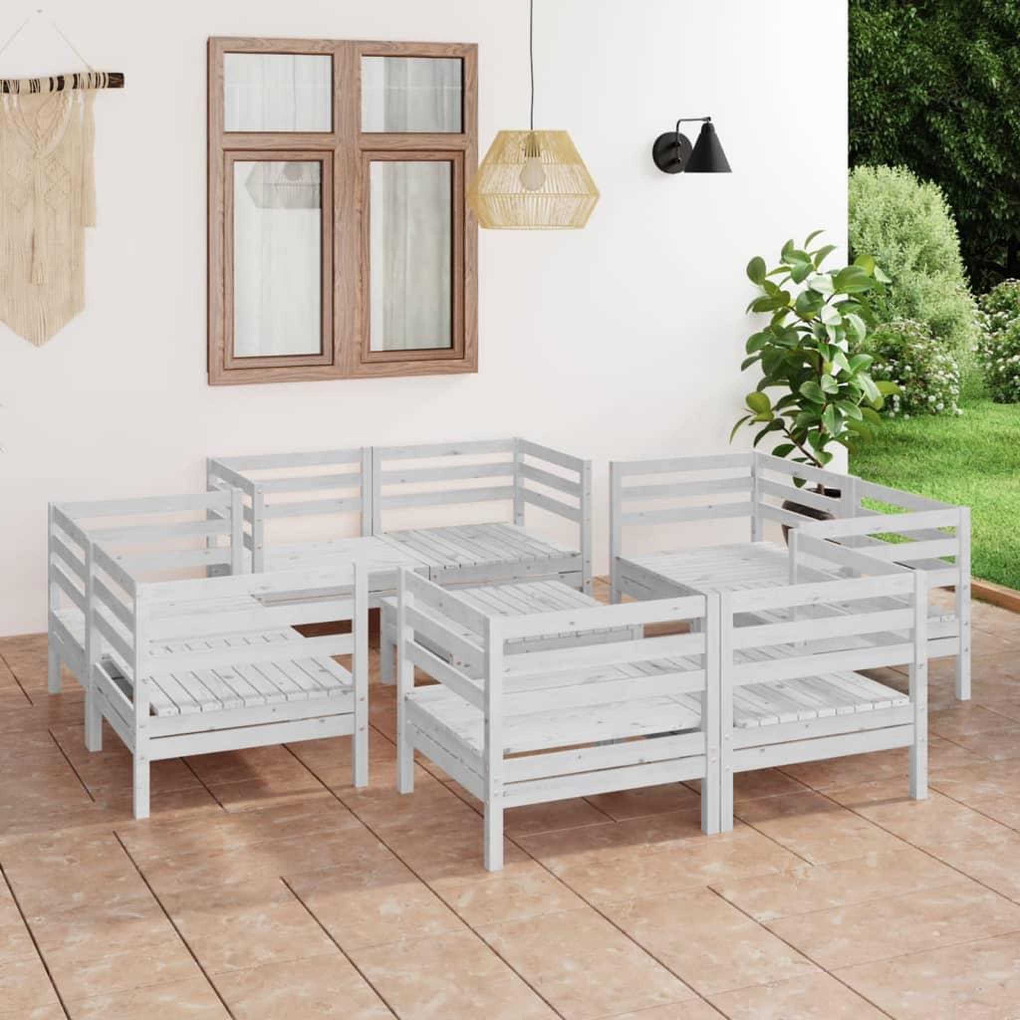 VIDAXL Salon de jardin 9 pcs blanc bois de pin massif