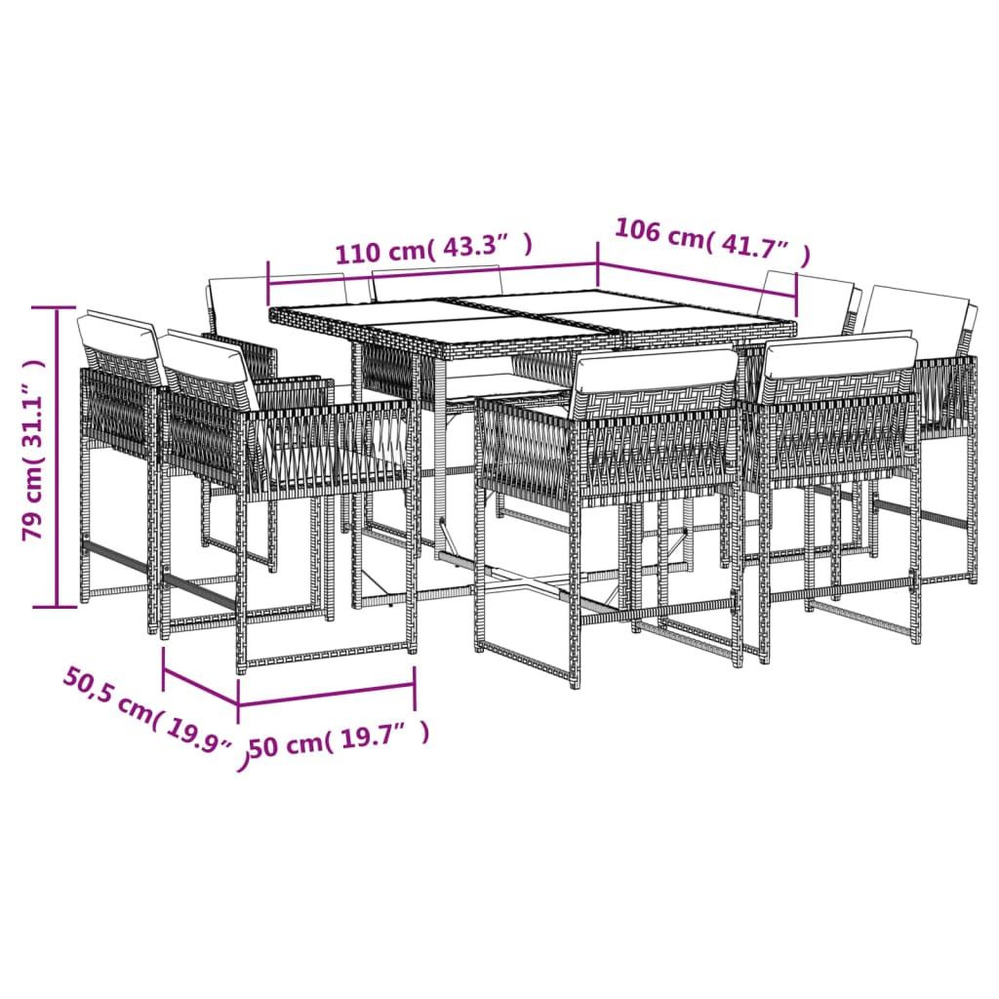 Voir la diapositive 6 : VIDAXL Ensemble a manger de jardin et coussins 9 pcs melange beige