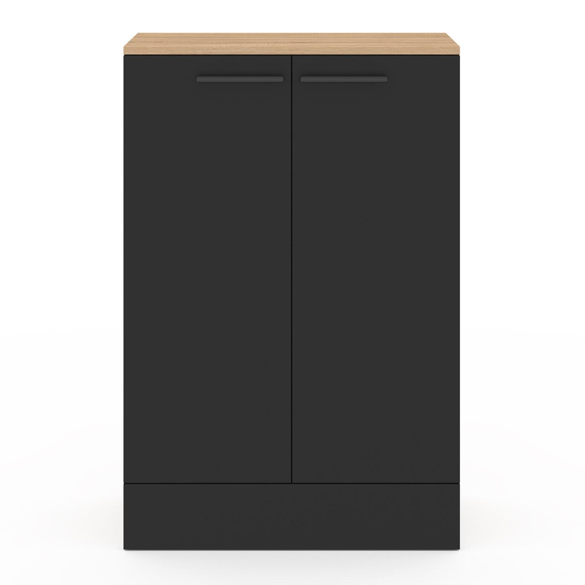 Voir la diapositive 3 : ID MARKET Buffet bas de cuisine ALTO H.90 cm avec rangements noir et bois