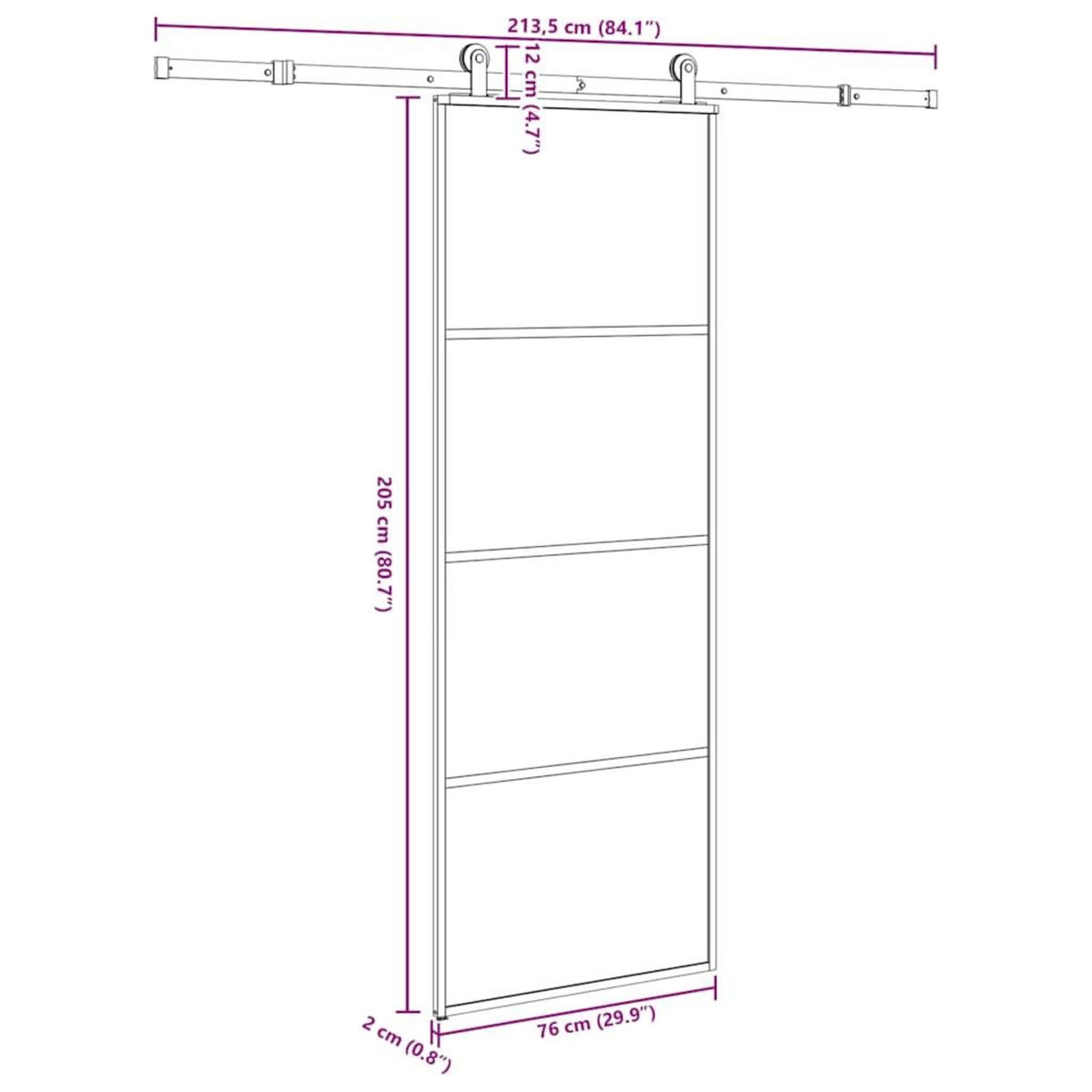 VIDAXL Porte coulissante avec kit de quincaillerie 76x205 cm Verre ESG