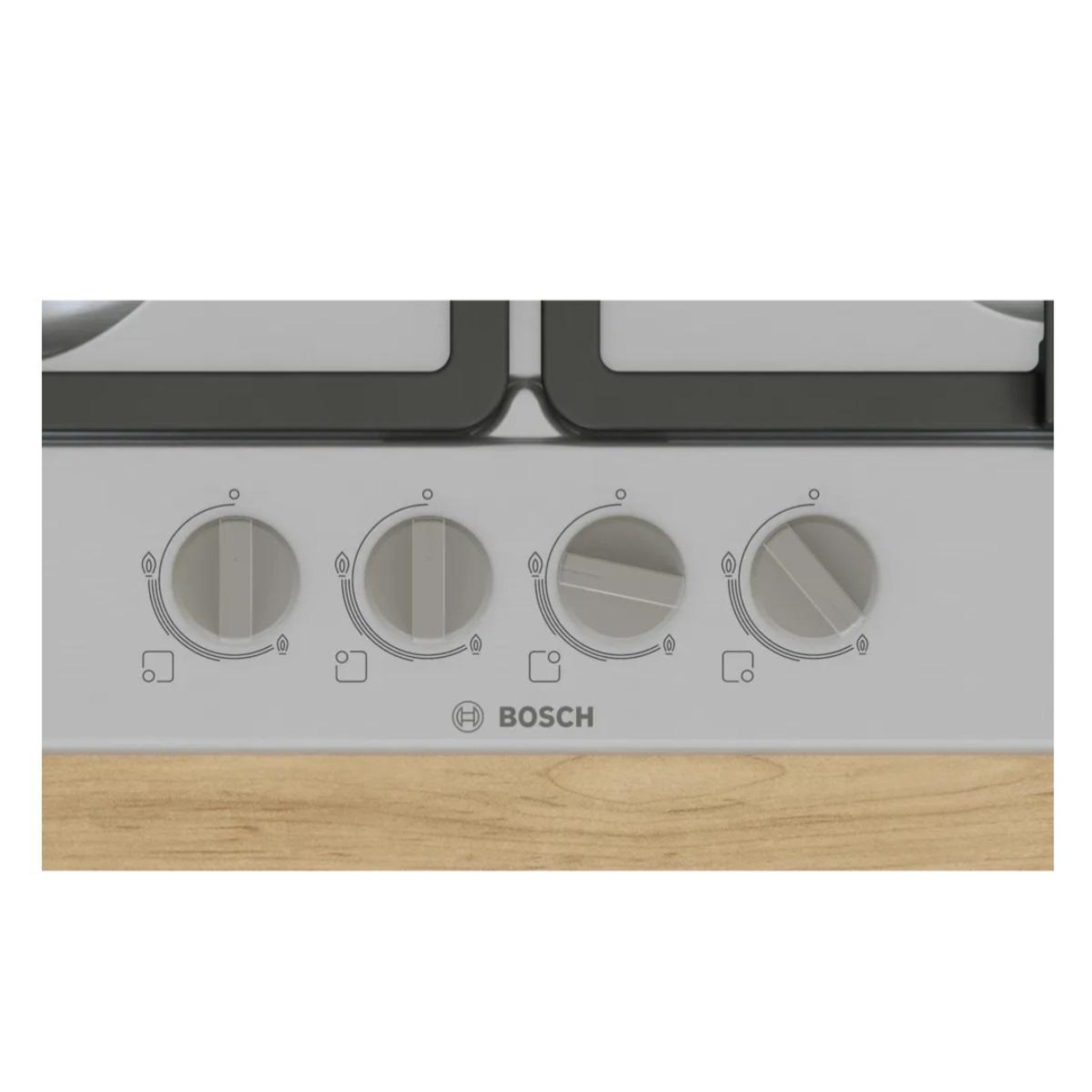 Voir la diapositive 2 : BOSCH Table de cuison gaz 60cm 4 feux 7500w inox - pgp6b5k90
