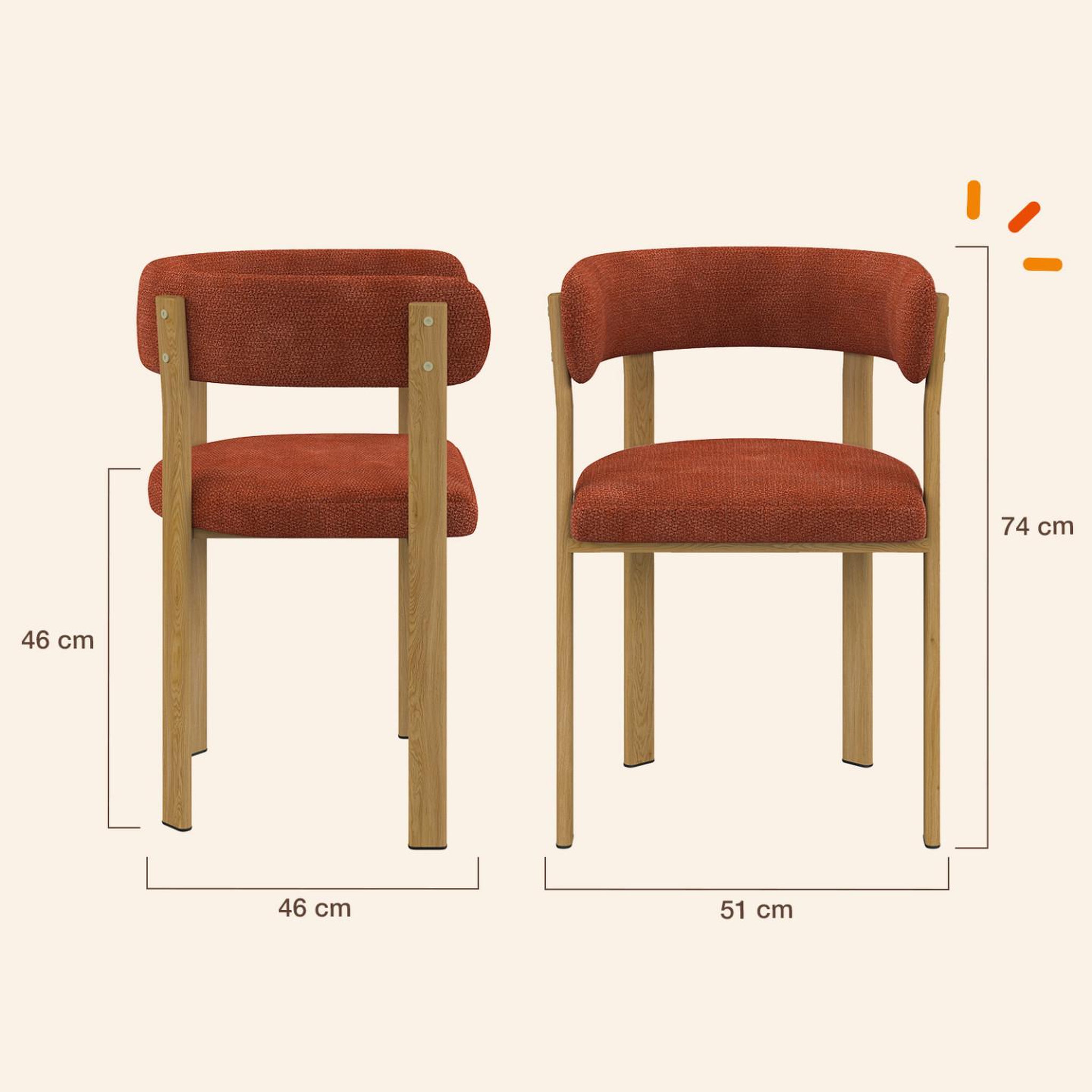 Voir la diapositive 4 : ID MARKET Lot de 2 chaises, fauteuils de table NELLA en tissu chenille terracotta pour salle à manger