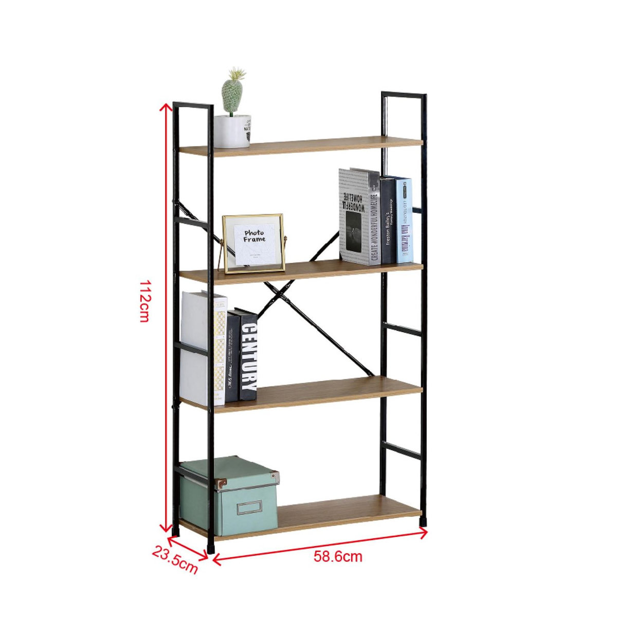 CONCEPT USINE Etagère 4 rangements 112 cm chêne et noir TYDA