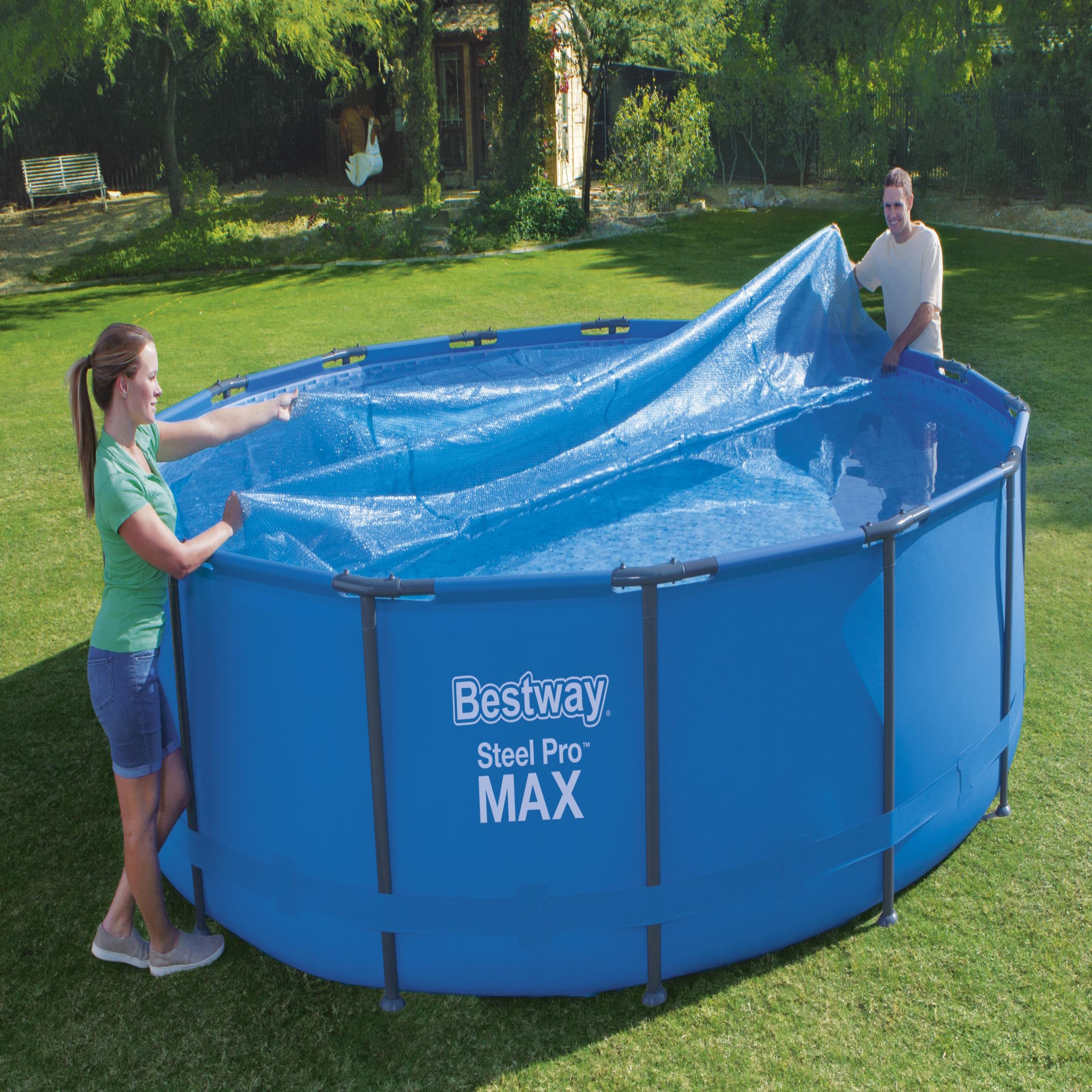 Voir la diapositive 1 : BESTWAY Bâche solaire ronde 462 cm pour piscine ronde de 457 à 488 cm