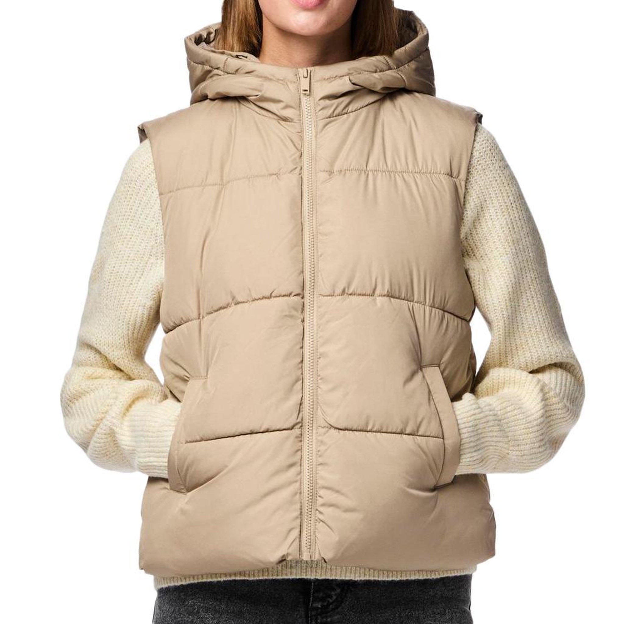 Pieces Doudoune sans manches  Femme Pieces New Short. Coloris disponibles : Beige