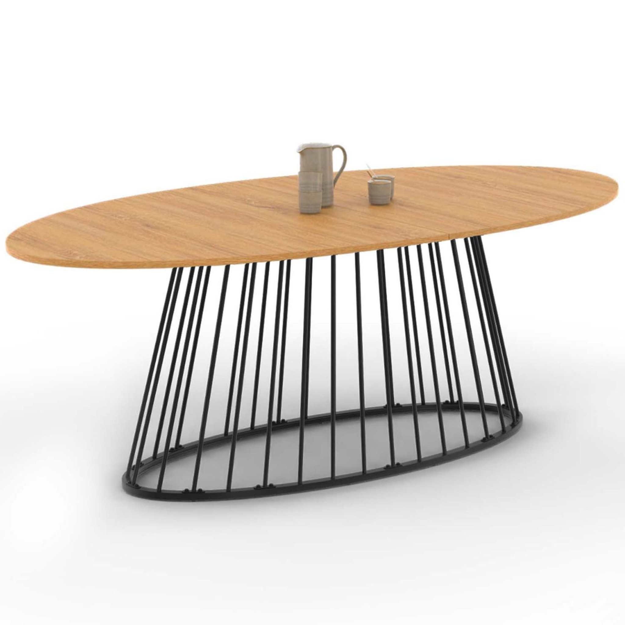 ID MARKET Table à manger ovale yuna 10 personnes plateau bois et pied filaire en métal noir 200 cm