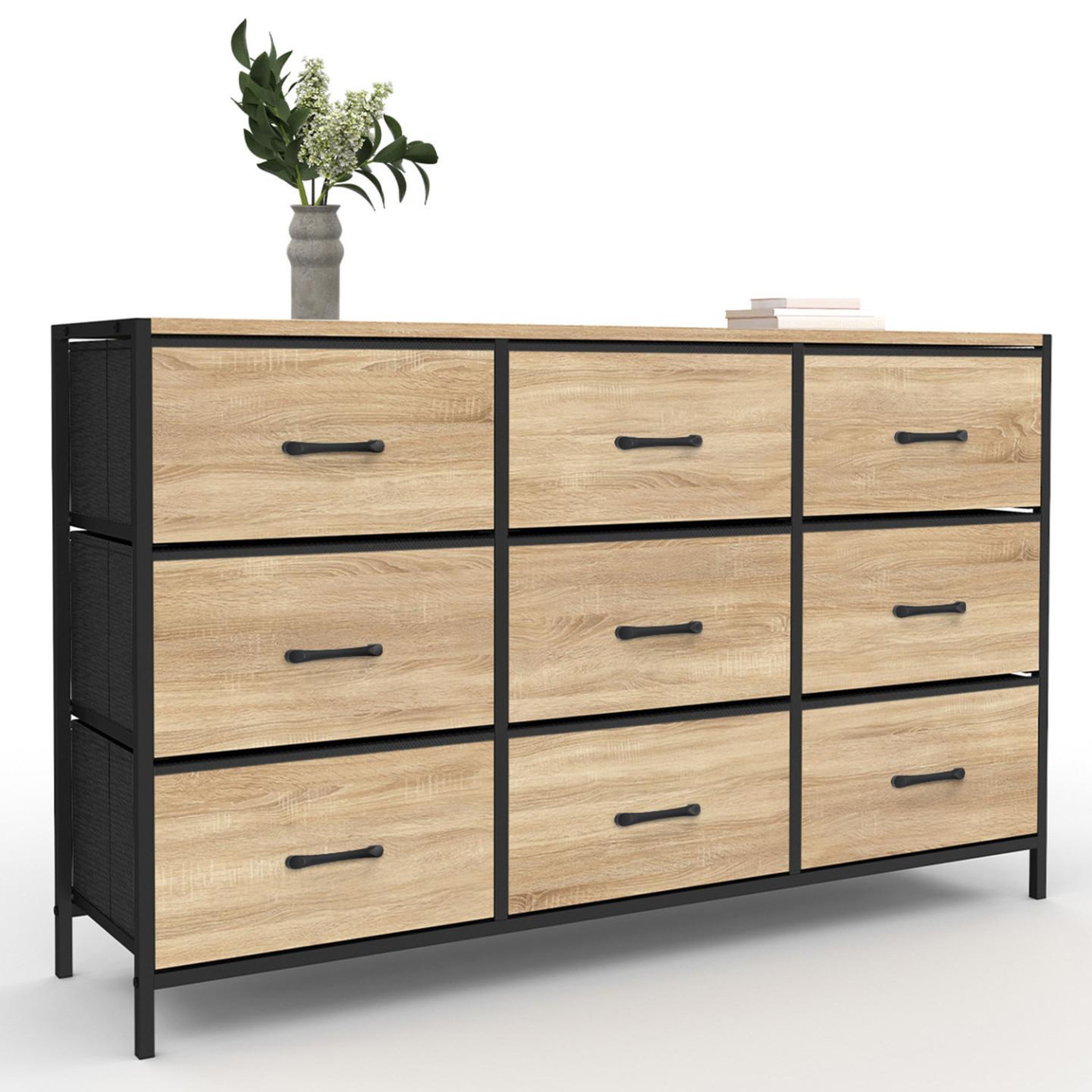 ID MARKET Commode 9 tiroirs en tissu utah 115 cm meuble de rangement design industriel