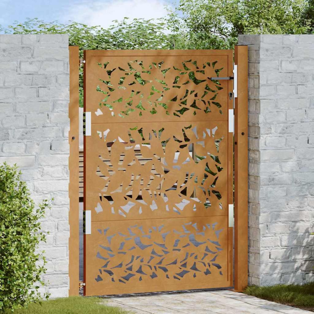 VIDAXL Porte de jardin acier resistant aux intemperies design feuilles