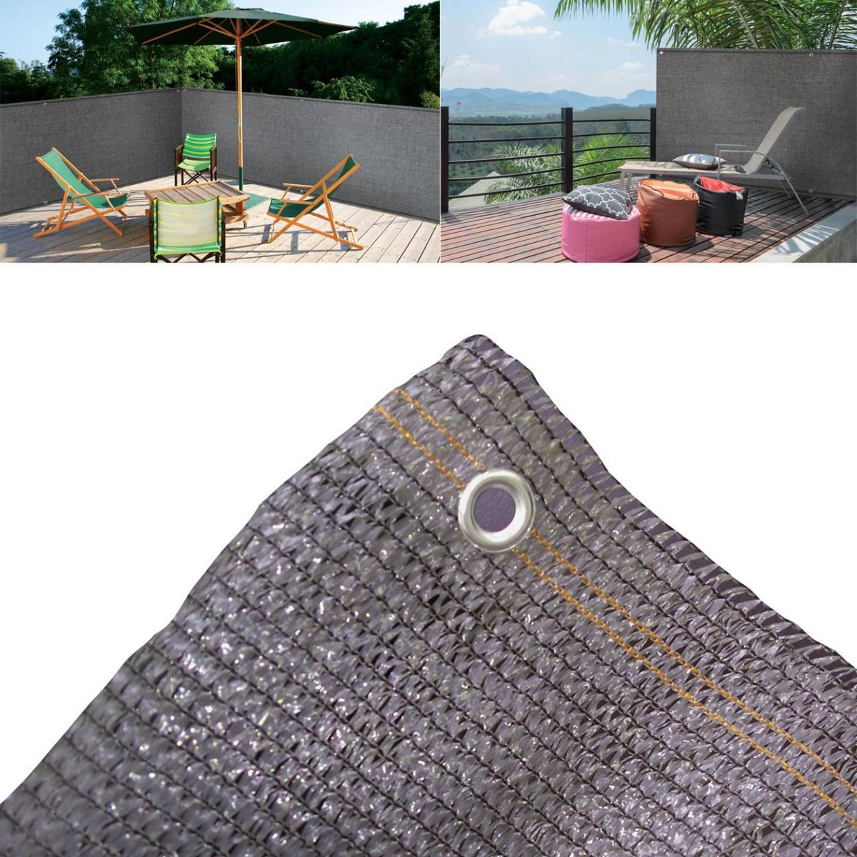 ID MARKET Brise vue renforcé 1,5 x 10 M gris 90 gr/m² classique